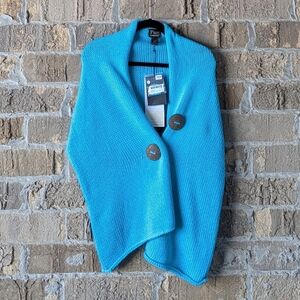 NWT Pure Handknits Women's Collection Original Button Wrap Turquoise Aqua Blue